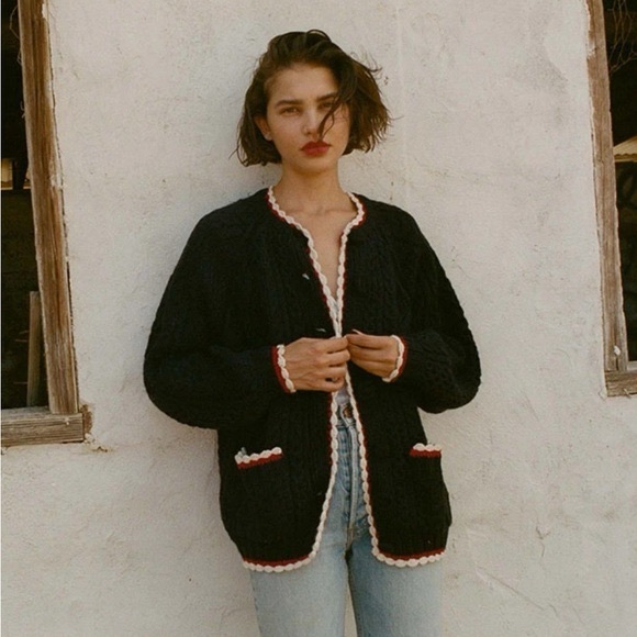 Doen | Tamara Merino Wool Cableknit Cardigan Navy Small - Picture 4 of 12